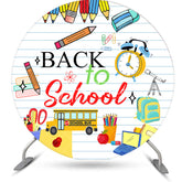 Aperturee - White Stripe Stationery Round Back To School Backdrop
